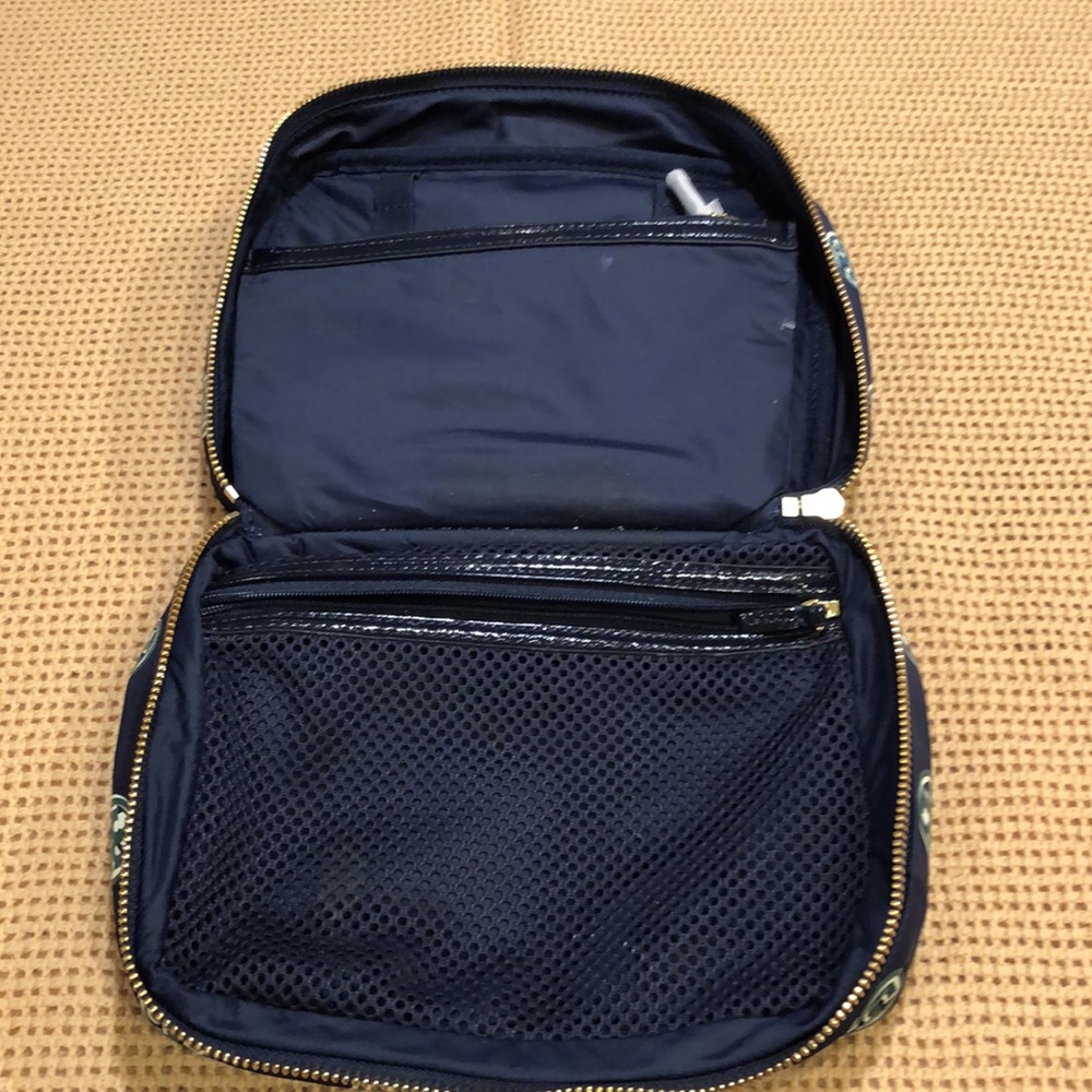 Designer-Inspired Navy Cosmetic Case with Logo Print - Picture 4 of 7
